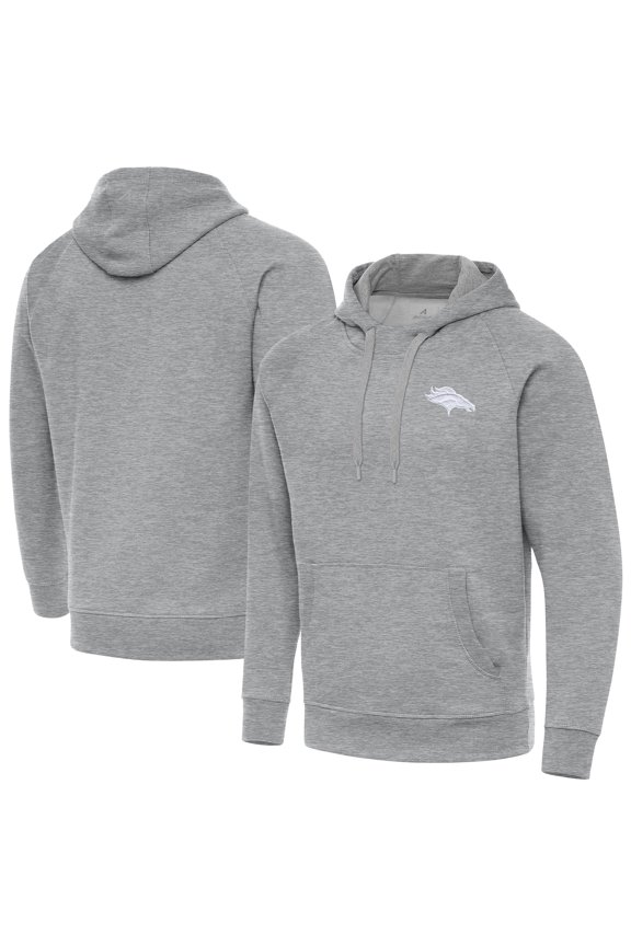 Men's Antigua Heather Gray Denver Broncos-Victory Pullover Hoodie