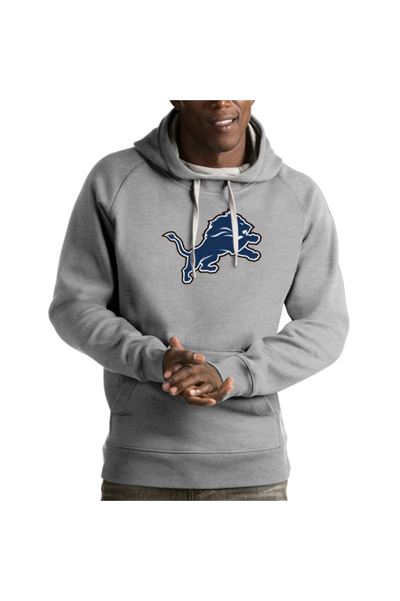 Men's Antigua Heather Gray Detroit Lions Victory Pullover Hoodie