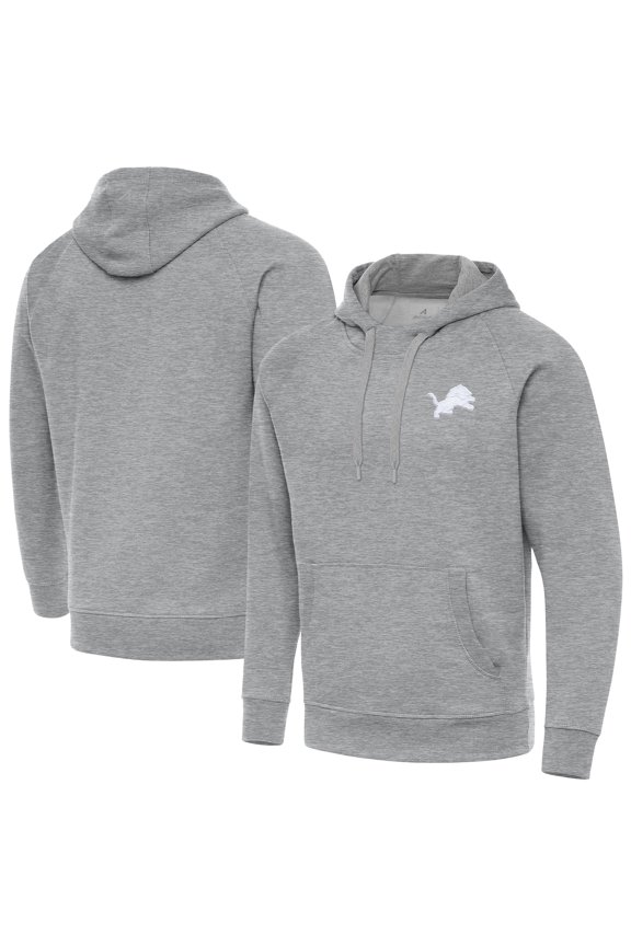 Men's Antigua Heather Gray Detroit Lions Victory Pullover Hoodie
