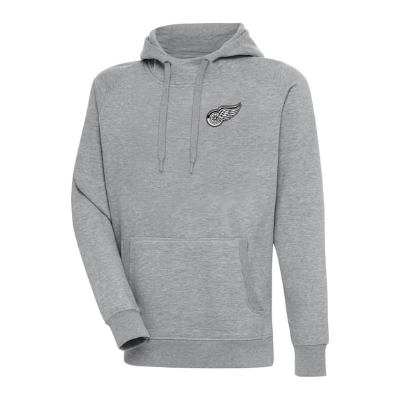 Men's Antigua Heather Gray Detroit Red Wings Metallic Logo Victory Pullover Hoodie