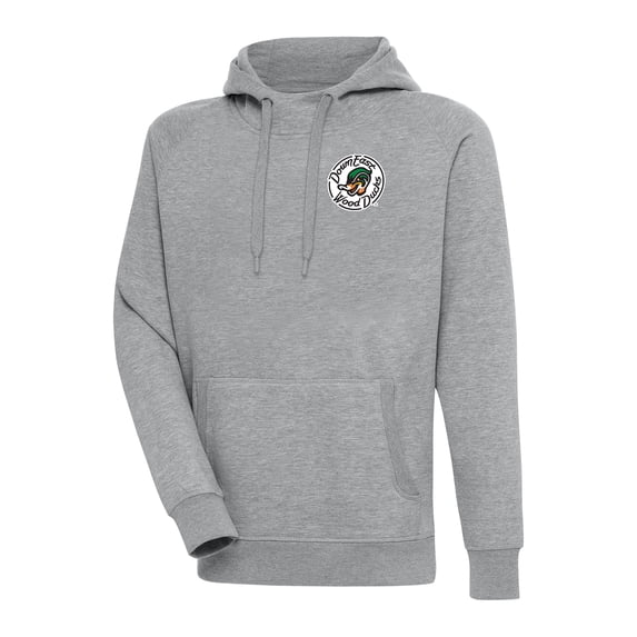 Men's Antigua Heather Gray Down East Wood Ducks Victory Pullover Hoodie