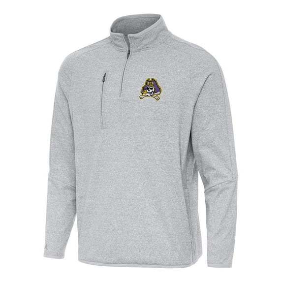 Men's Antigua Heather Gray ECU Pirates Certain Tri-Blend Quarter-Zip Sweatshirt