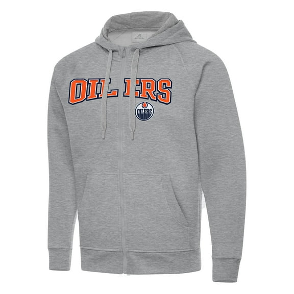Men's Antigua Heather Gray Edmonton Oilers Big & Tall Victory Full-Zip Hoodie