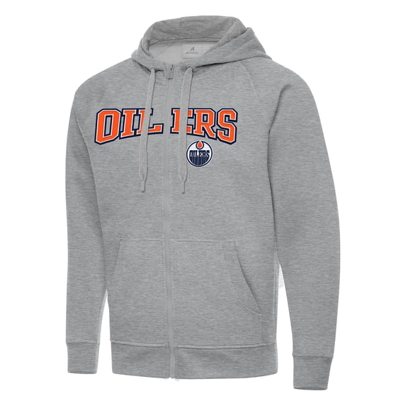 Men's Antigua Heather Gray Edmonton Oilers Big & Tall Victory Full-Zip Hoodie