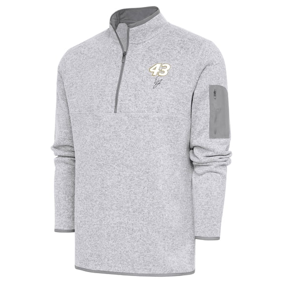 Men's Antigua Heather Gray Erik Jones Fortune Quarter-Zip Pullover Jacket
