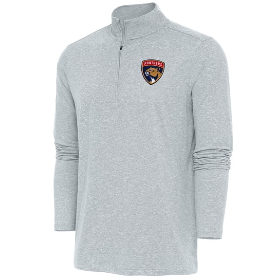 Men's Antigua Heather Gray Florida Panthers Hunk Quarter-Zip Pullover Top