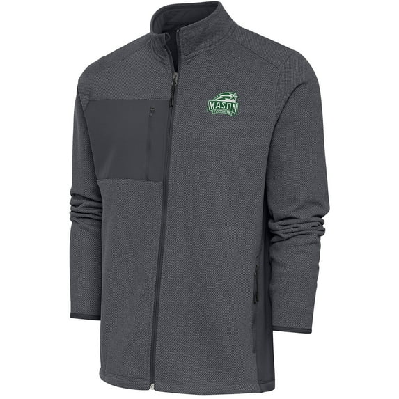Men's Antigua Heather Gray George Mason Patriots Course Full-Zip Jacket