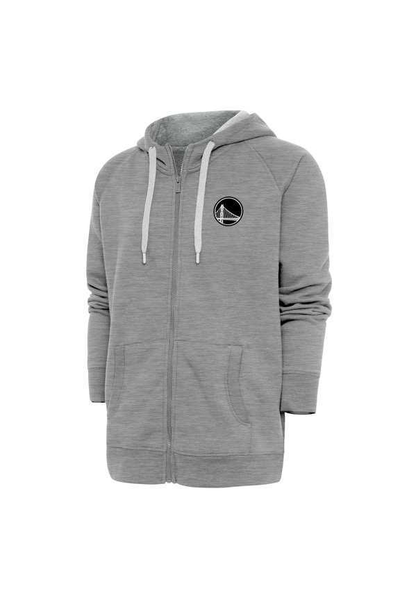 Men's Antigua Heather Gray Golden State Warriors Metallic Logo Victory Raglan Full-Zip Hoodie