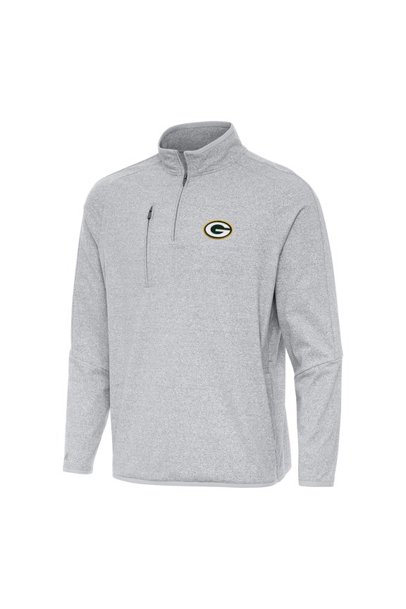 Men's Antigua Heather Gray Green Bay Packers Certain Tri-Blend Quarter-Zip Top