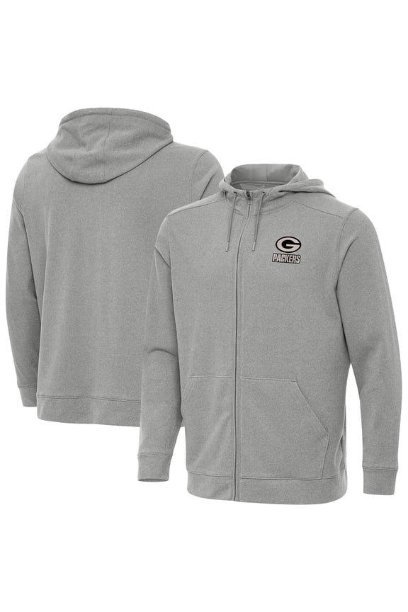 Men's Antigua Heather Gray Green Bay Packers Effortless Full-Zip Hoodie Jacket