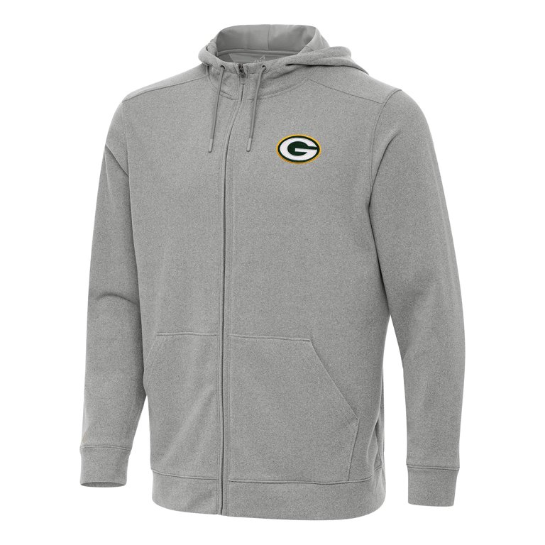 Men's Antigua Heather Gray Green Bay Packers Effortless Full-Zip