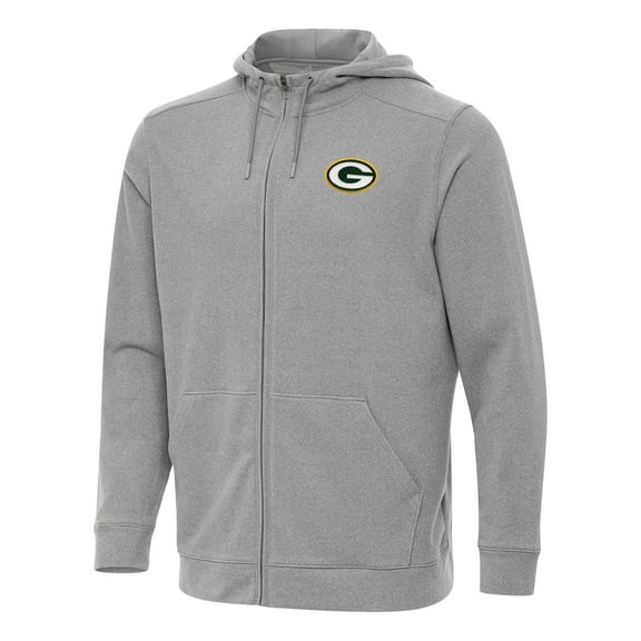 Men's Antigua Heather Gray Green Bay Packers Effortless Full-Zip Hoodie