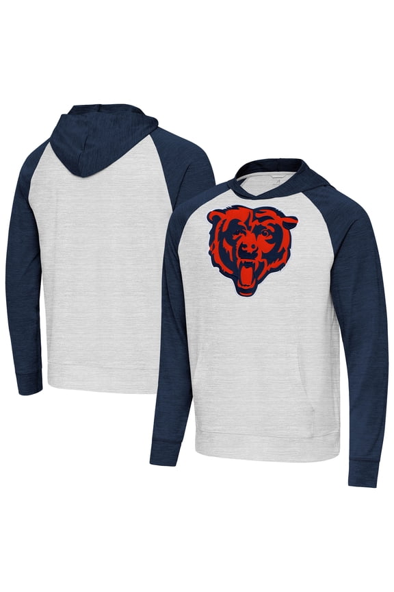 Men's Antigua Heather Gray/Heather Navy Chicago Bears Urgent Raglan Pullover Hoodie