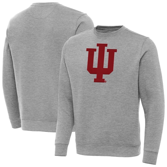 Men's Antigua Heather Gray Indiana Hoosiers Big & Tall Victory Crew Neck Pullover Sweatshirt