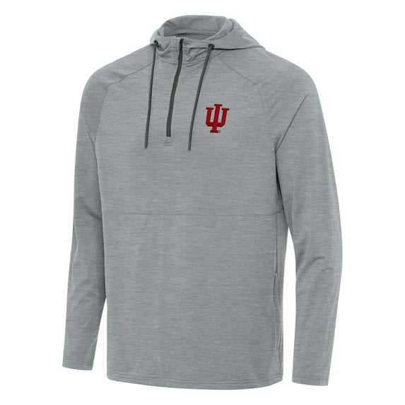 Men's Antigua Heather Gray Indiana Hoosiers Spikes Quarter-Zip Hoodie