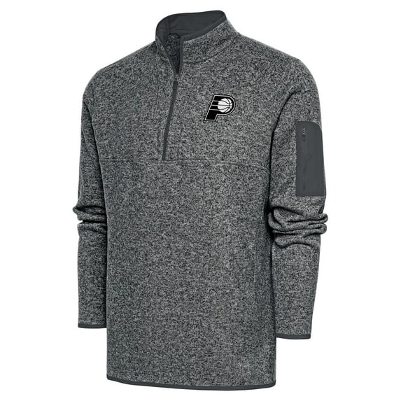 Men's Antigua Heather Gray Indiana Pacers Metallic Logo Fortune Quarter-Zip Jacket