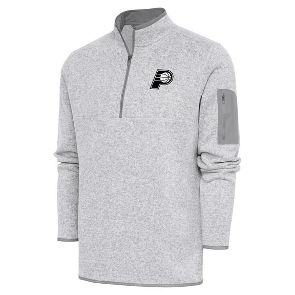 Men's Antigua Heather Gray Indiana Pacers Metallic Logo Fortune Quarter-Zip Jacket