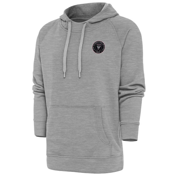 Men's Antigua Heather Gray Inter Miami CF Logo Victory Pullover Hoodie