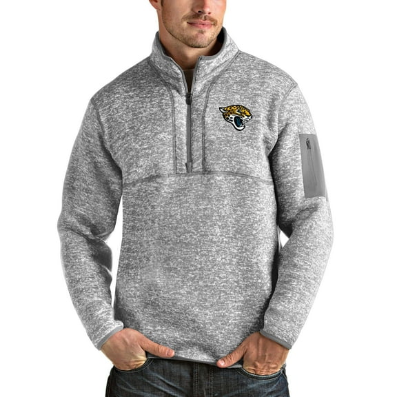 Men's Antigua Heather Gray Jacksonville Jaguars Team Logo Fortune Quarter-Zip Pullover Jacket