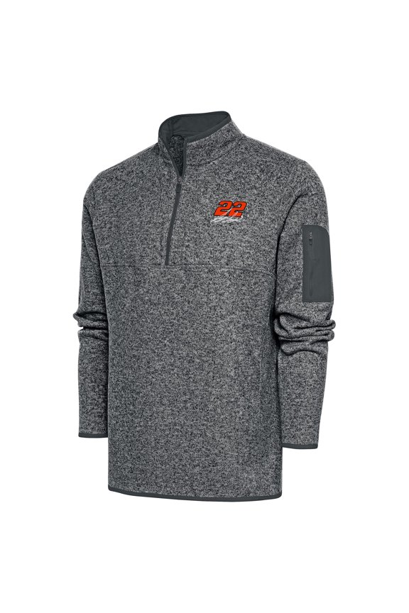 Men's Antigua Heather Gray Joey Logano Fortune Quarter-Zip Pullover Jacket