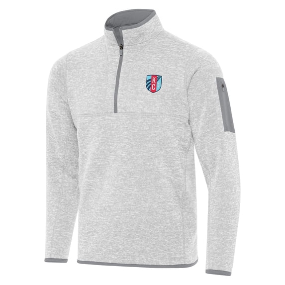 Men's Antigua Heather Gray Kansas City Current Fortune Quarter-Zip Pullover Jacket