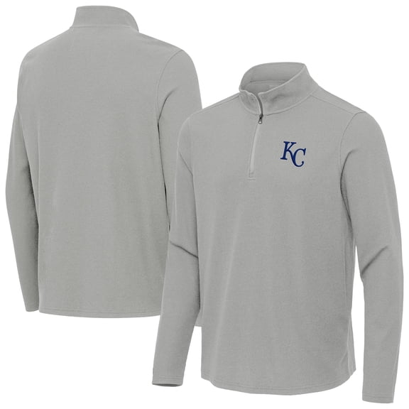 Men's Antigua Heather Gray Kansas City Royals Sync Tri-Blend Quarter-Zip Pullover