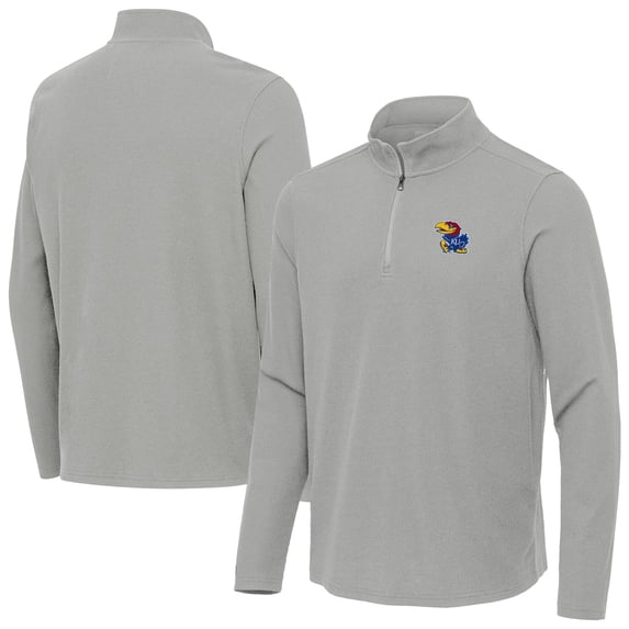 Men's Antigua Heather Gray Kansas Jayhawks Sync Quarter-Zip Waffle-Knit Tri-Blend Pullover