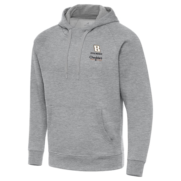 Men's-Antigua Heather Gray Kyle Busch Fleece Victory Pullover Hoodie