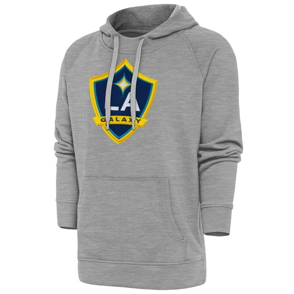 Men's Antigua Heather Gray LA Galaxy Victory Pullover Hoodie