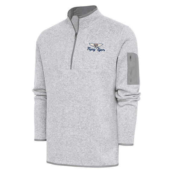 Men's Antigua Heather Gray Lakeland Flying Tigers Fortune Quarter-Zip Pullover Jacket