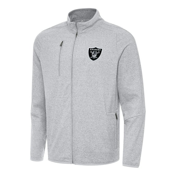 Men's Antigua Heather Gray Las Vegas Raiders Hold-Up Tri-Blend Full-Zip Jacket