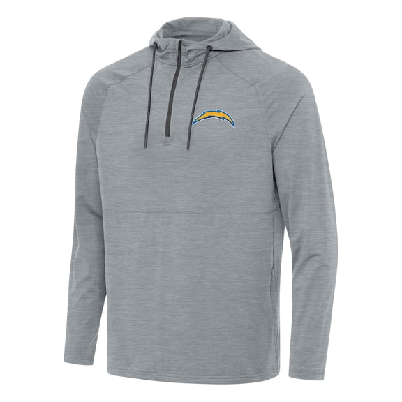 Men's Antigua Heather Gray Los Angeles Chargers Spikes Quarter-Zip Pullover Hoodie