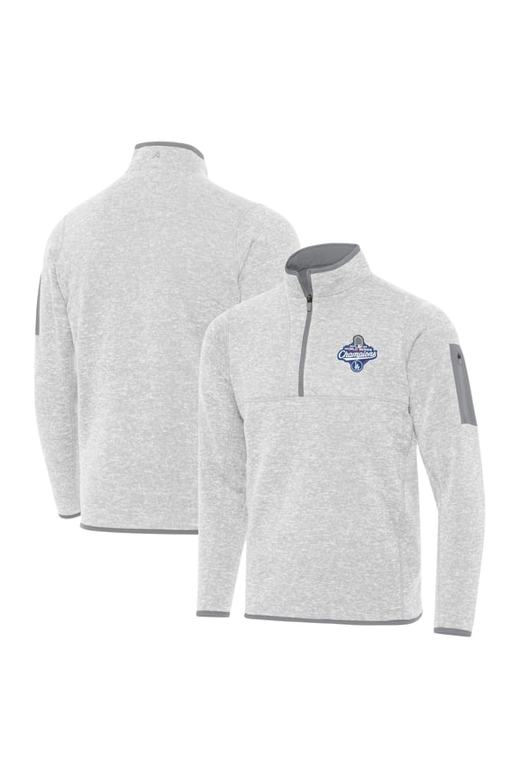 Men's Antigua  Heather Gray Los Angeles Dodgers 2025 World Series Champions Fortune Quarter-Zip Jacket