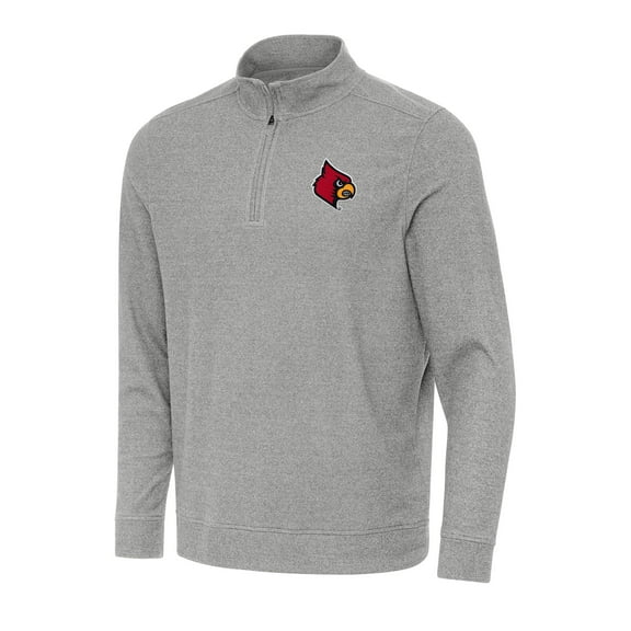 Men's Antigua Heather Gray Louisville Cardinals Subtle Quarter-Zip Sweatshirt