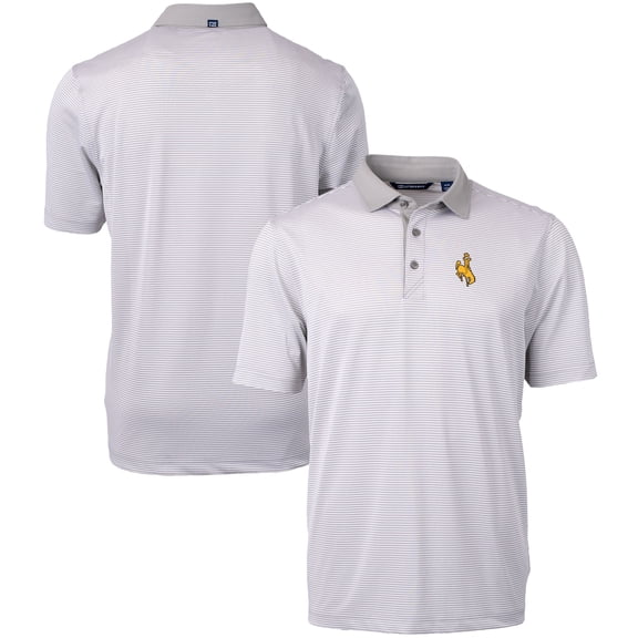 Men's Cutter & Buck Gray/White Wyoming Cowboys Big & Tall Virtue Eco Pique Micro Stripe Recycled Polo
