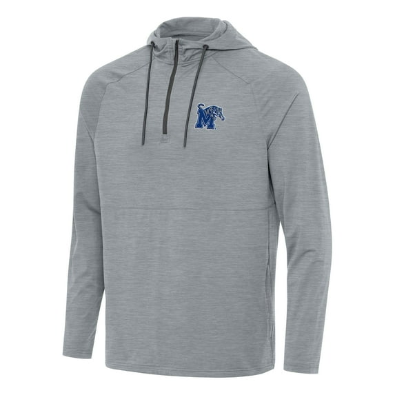 Men's Antigua Heather Gray Memphis Tigers Spikes Raglan Quarter-Zip Hoodie