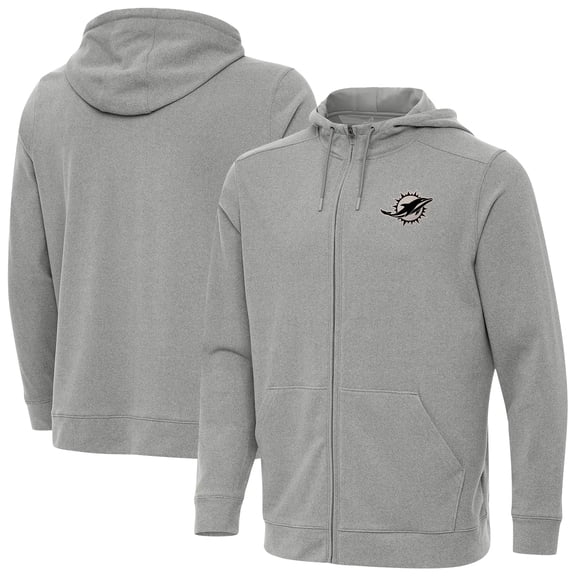 Men's Antigua Heather Gray Miami Dolphins Effortless Full-Zip Hoodie Jacket