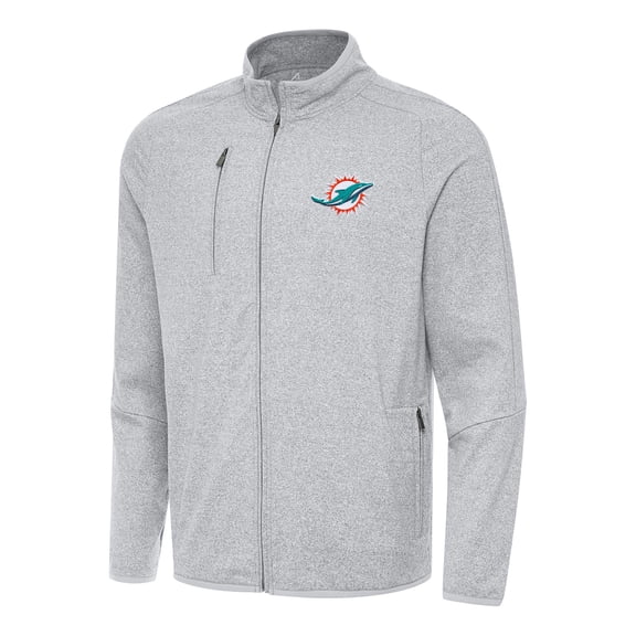 Men's Antigua Heather Gray Miami Dolphins  Hold-Up Tri-Blend Full-Zip Jacket
