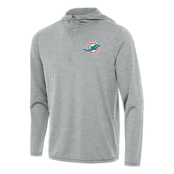 Men's Antigua Heather Gray Miami Dolphins Tidy Quarter-Zip Pullover Hoodie