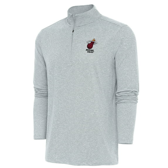 Men's Antigua Heather Gray Miami Heat Hunk Quarter-Zip Pullover Top