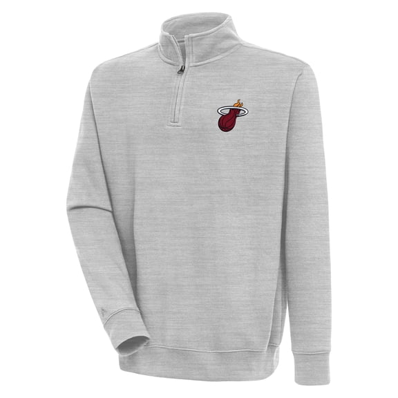 Men's Antigua Heather Gray Miami Heat Victory Quarter-Zip Pullover Top