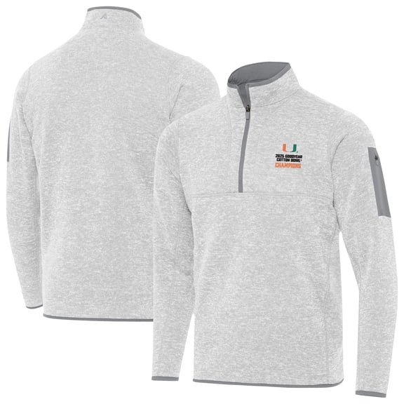 Men's Antigua Heather Gray Miami Hurricanes College Football Playoff 2025 Cotton Bowl Champions Fortune Quarter-Zip