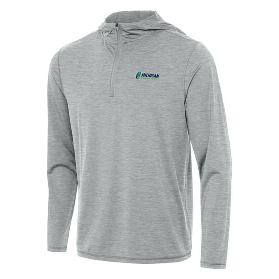 Men's Antigua Heather Gray Michigan International Speedway Tidy Quarter-Zip Pullover Hoodie