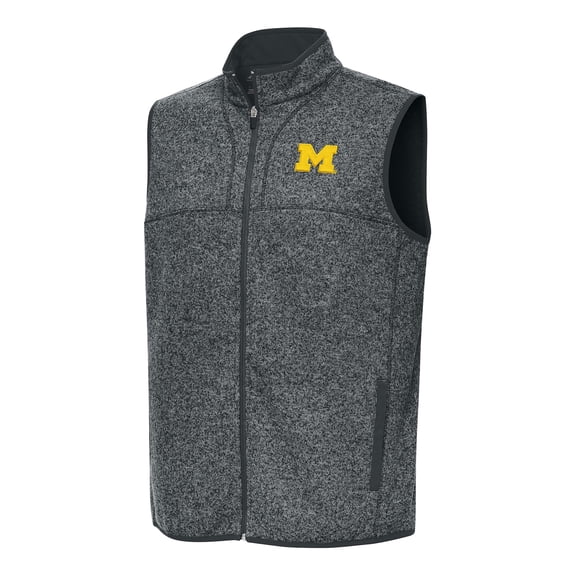 Men's Antigua Heather Gray Michigan Wolverines Fortune Full-Zip Vest