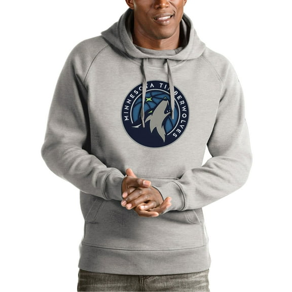 Men's Antigua Heather Gray Minnesota Timberwolves Team Logo Victory Pullover Hoodie