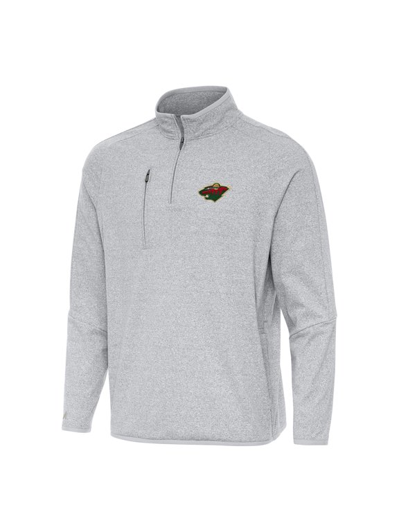 Men's Antigua Heather Gray Minnesota Wild Certain Quarter-Zip Tri-Blend Sweatshirt