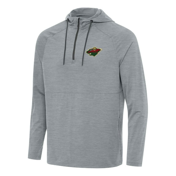 Men's Antigua Heather Gray Minnesota Wild Spikes Quarter-Zip Hoodie