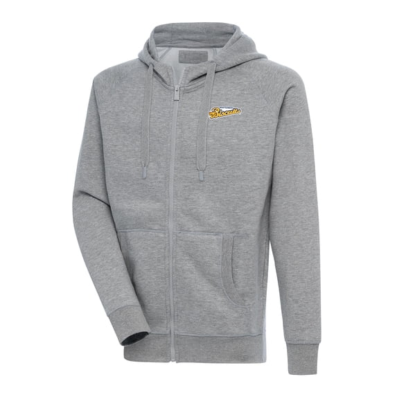Men's Antigua Heather Gray Montgomery Biscuits Victory Full-Zip Hoodie