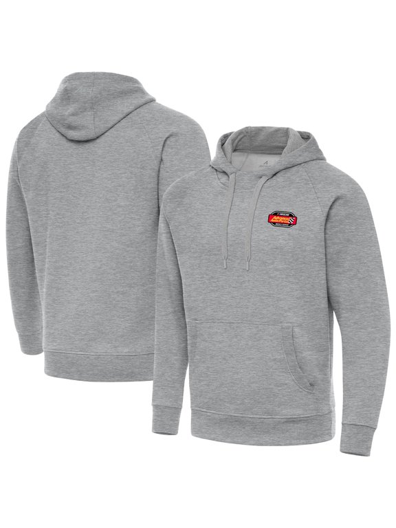 Men's Antigua Heather Gray NASCAR Advanced Auto Parts Victory Raglan Pullover Hoodie