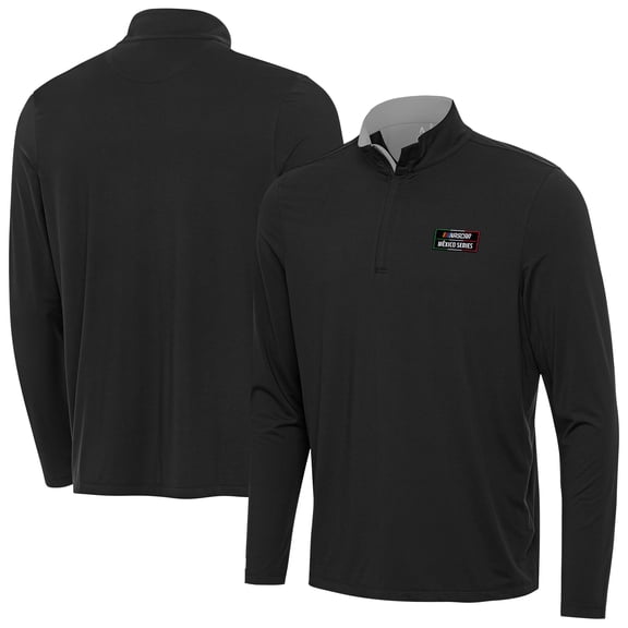 Men's Antigua Heather Gray NASCAR Mexico Series Race Content Quarter-Zip Jacket